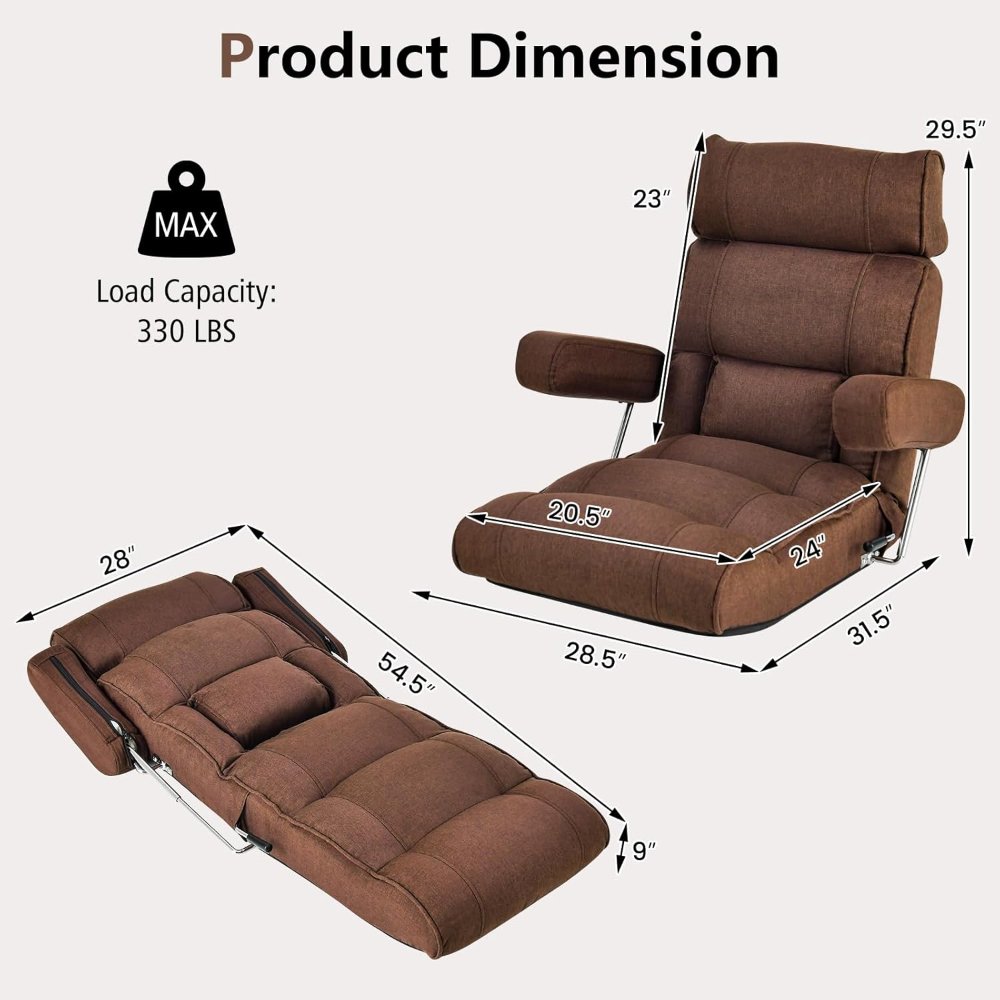 Giantex sofá plegable ajustable color marrón, con reposabrazos y asiento extensible. Ideal para lectura, meditación o relajarse en el piso. - Imagen 4