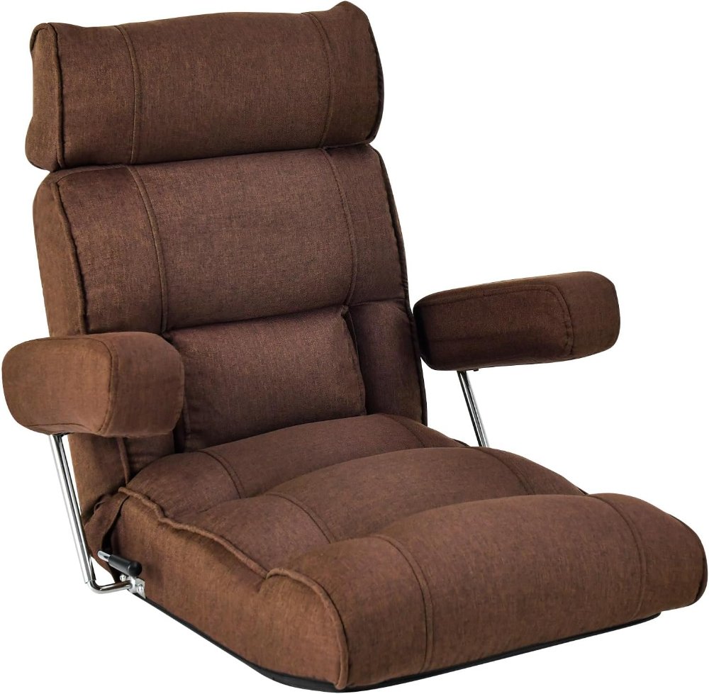 Giantex sofá plegable ajustable color marrón, con reposabrazos y asiento extensible. Ideal para lectura, meditación o relajarse en el piso. - Imagen 5