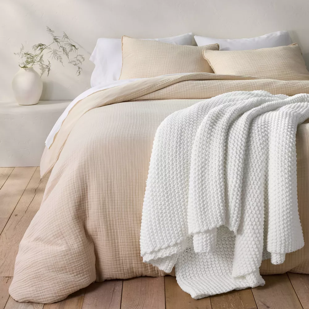 Manta de cama de punto grueso para cama matrimonial/Queen, color blanco - Casaluna?: Tejido de punto acrílico, lavable a máquina - Imagen 3