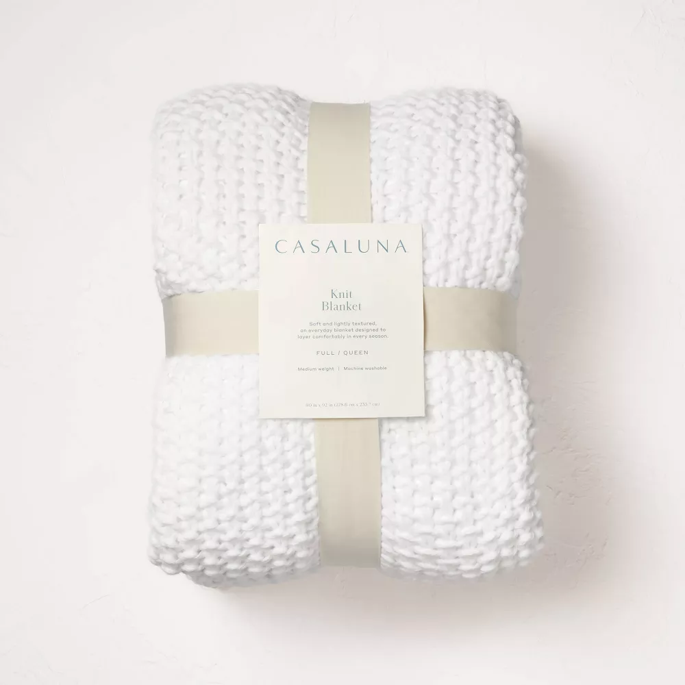 Manta de cama de punto grueso para cama matrimonial/Queen, color blanco - Casaluna?: Tejido de punto acrílico, lavable a máquina - Imagen 5