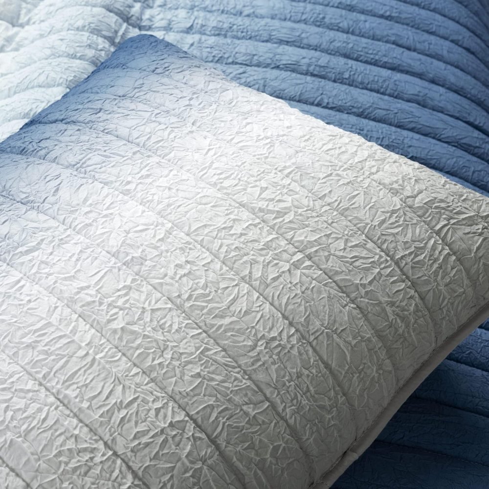 Juego de edredón arrugado, tamaño matrimonial/Queen, , 3 piezas, tamaño azul marino y gris, juego de ropa de cama de color degradado, edredones azules, decoración - Imagen 2