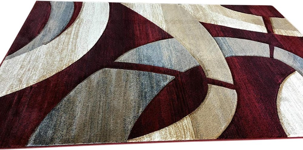 Alfombra de 3.05 x 2.44 m moderna modelo 248 , mezcla de poliéster, diseño escultural rojo y beige, resistente y fácil de limpiar. - Imagen 3