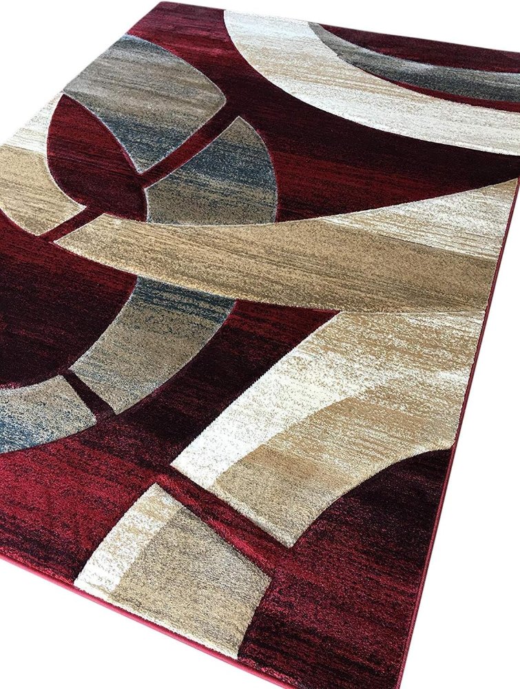Alfombra de 3.05 x 2.44 m moderna modelo 248 , mezcla de poliéster, diseño escultural rojo y beige, resistente y fácil de limpiar. - Imagen 4