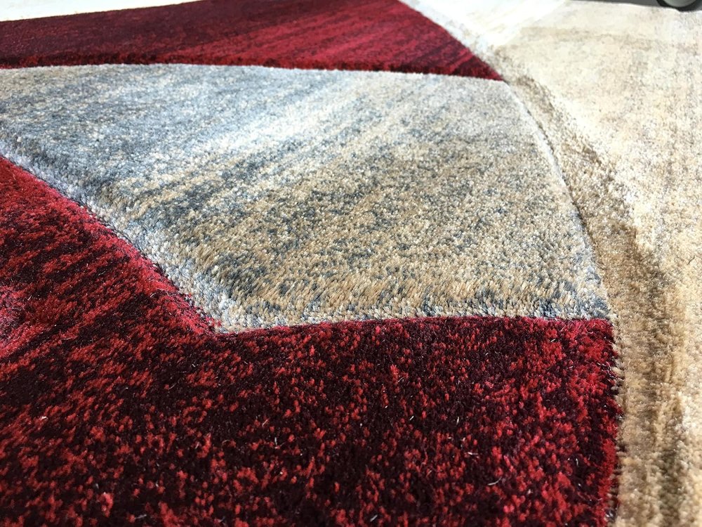 Alfombra de 3.05 x 2.44 m moderna modelo 248 , mezcla de poliéster, diseño escultural rojo y beige, resistente y fácil de limpiar. - Imagen 5
