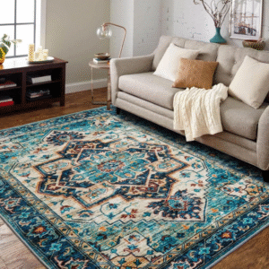 Alfombra vintage 5x7 pies (1.52 x 2.13 m), de algodón y pelo corto, ideal para sala o dormitorio con estilo acogedor.