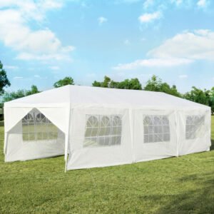 Costway Carpa de Fiesta para Exteriores de 10'x30' para Bodas, Toldo Resistente. Marco de acero con recubrimiento de polvo blanco, lo que la hace resistente al óxido y la corrosión