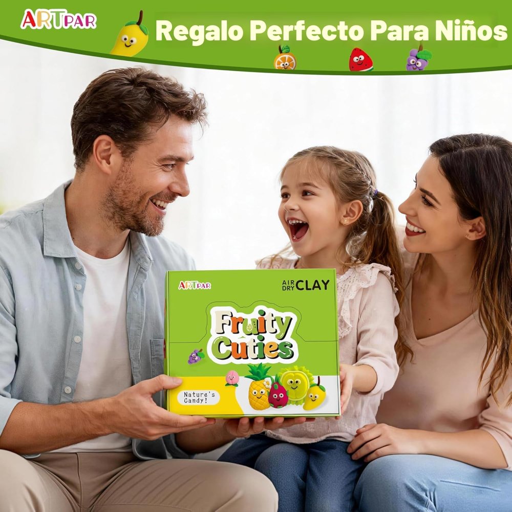 ARTPAR Kit arcilla seca al aire para niños, 12 arcilla de modelado de frutas, suave, no pegajosa con herramientas y tutoriales, para actividades artísticas en el aula, manualidades escolares y regalo - Imagen 2