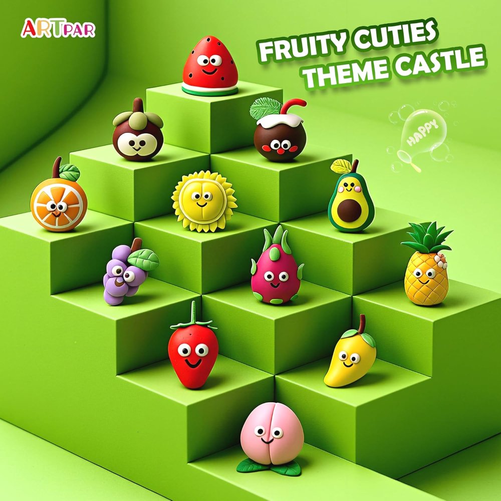 ARTPAR Kit arcilla seca al aire para niños, 12 arcilla de modelado de frutas, suave, no pegajosa con herramientas y tutoriales, para actividades artísticas en el aula, manualidades escolares y regalo - Imagen 6