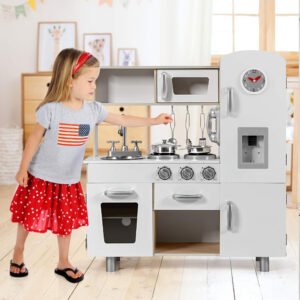 Juego de cocina para niños, cocina de madera con utensilios, horno, armarios, grifo, fregadero y teléfono, juego de cocina para niños pequeños con accesorios, mayores de 3 años