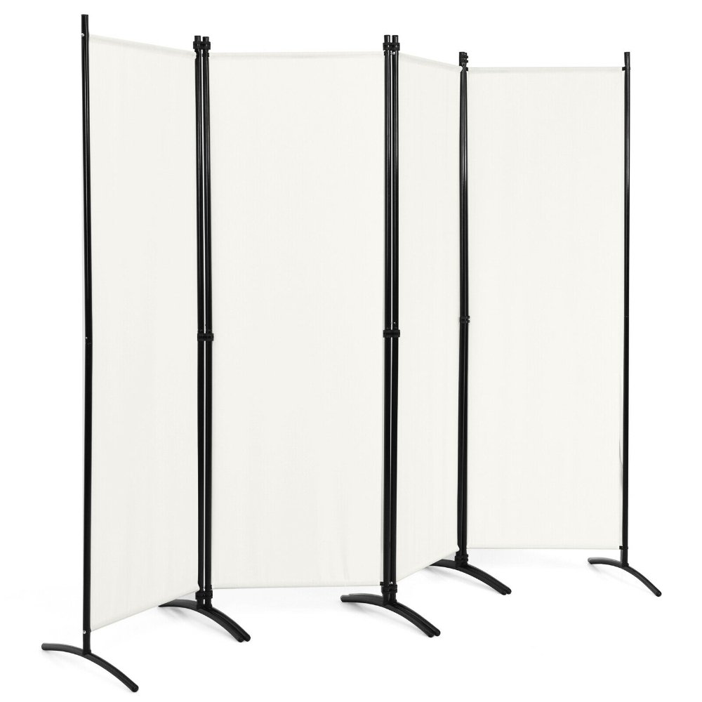 Costway separador de ambientes blanco de 4 paneles, 1.70 m, con marco de acero y patas giratorias 360°. Ideal para privacidad en casa u oficina. - Imagen 3