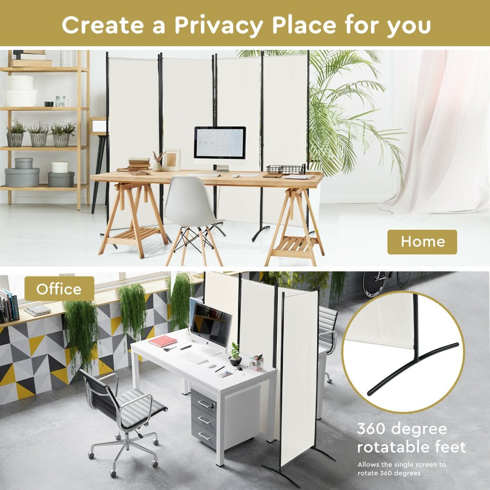 Costway separador de ambientes blanco de 4 paneles, 1.70 m, con marco de acero y patas giratorias 360°. Ideal para privacidad en casa u oficina. - Imagen 5