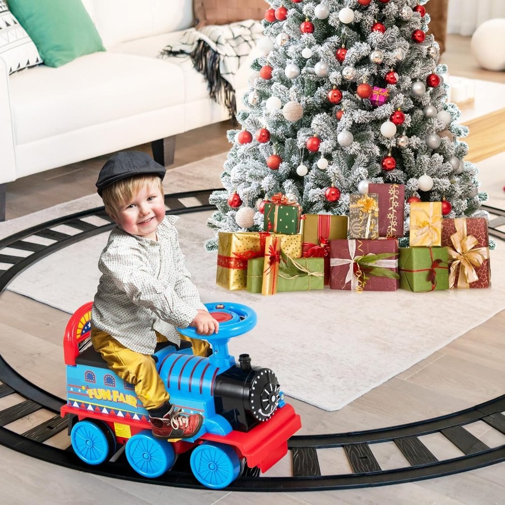 Juguetes para montar, tren eléctrico de 6V para montar con rieles, asiento con almacenamiento, luz y música, respaldo, dispositivo anti inclinación, para niños pequeños y niñas - Imagen 6