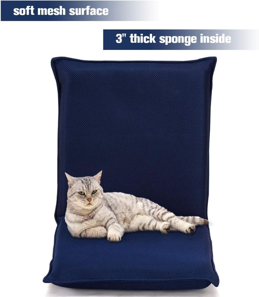 Sofá de malla ajustable, silla de piso acolchada multiángulo de 6 posiciones, soporte de respaldo versátil, para videojuegos, meditación y lectura, color azul marino - Imagen 3