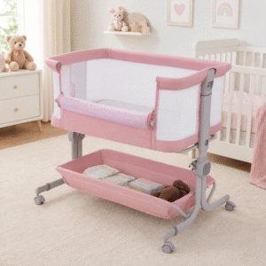Moisés para bebé HONEY JOY, cuna portátil plegable con ruedas, 6 alturas ajustables, colchón y bolsa de transporte, para recién nacidos, hasta 20 lbs, rosa