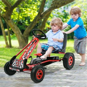 Bicicleta de 4 Ruedas para Niños con Pedal, Go Kart, Auto de Carreras, Juguete para Jugar Al Aire Libre, Rojo