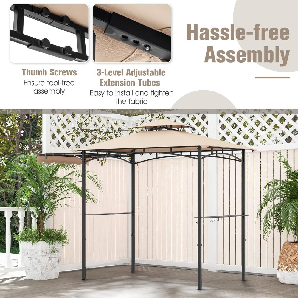 Toldo tipo gazebo para barbacoa de 11 x 5 pies, toldo lateral, 2 niveles, 12 ganchos, para patio, jardín, piscina, beige - Imagen 2