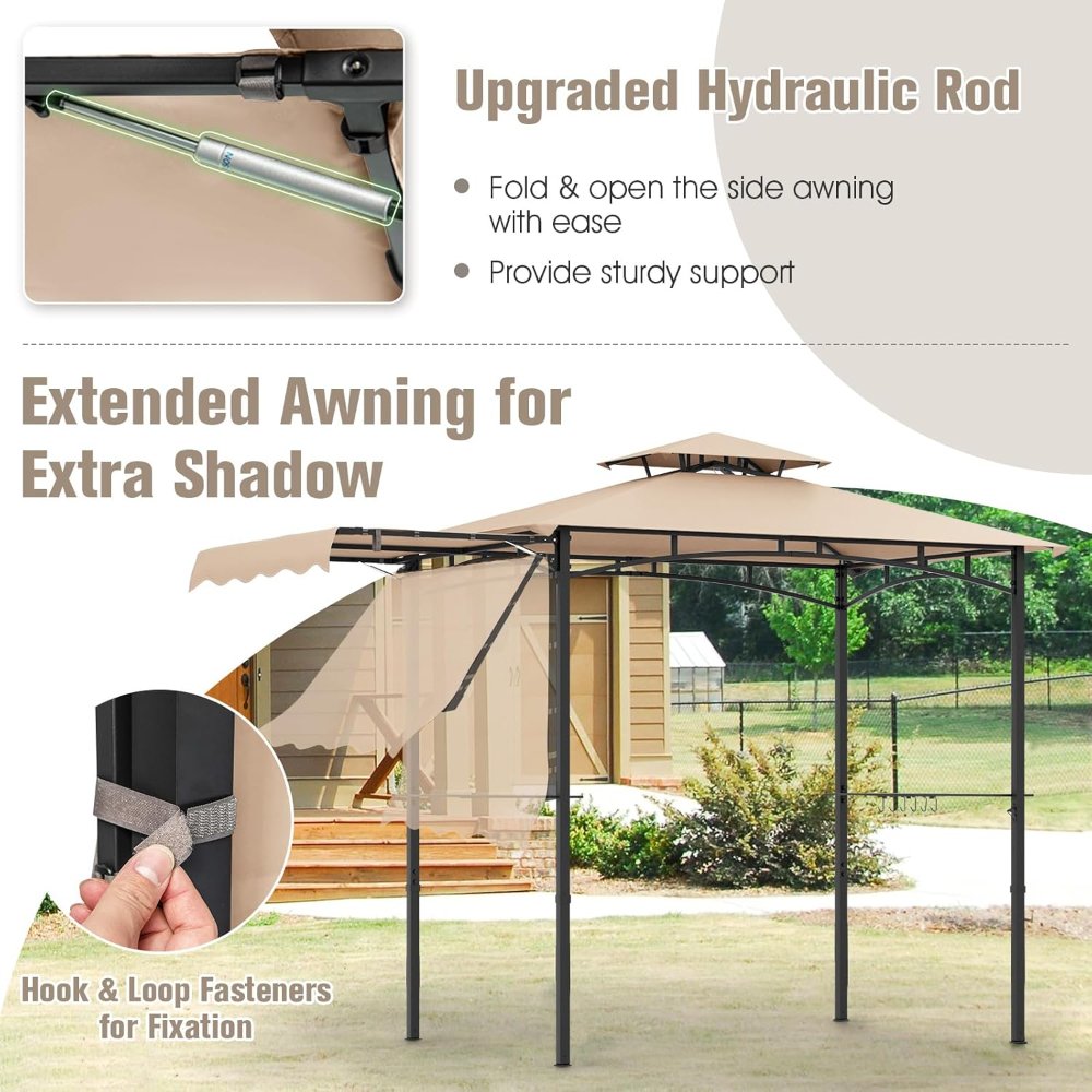 Toldo tipo gazebo para barbacoa de 11 x 5 pies, toldo lateral, 2 niveles, 12 ganchos, para patio, jardín, piscina, beige - Imagen 4