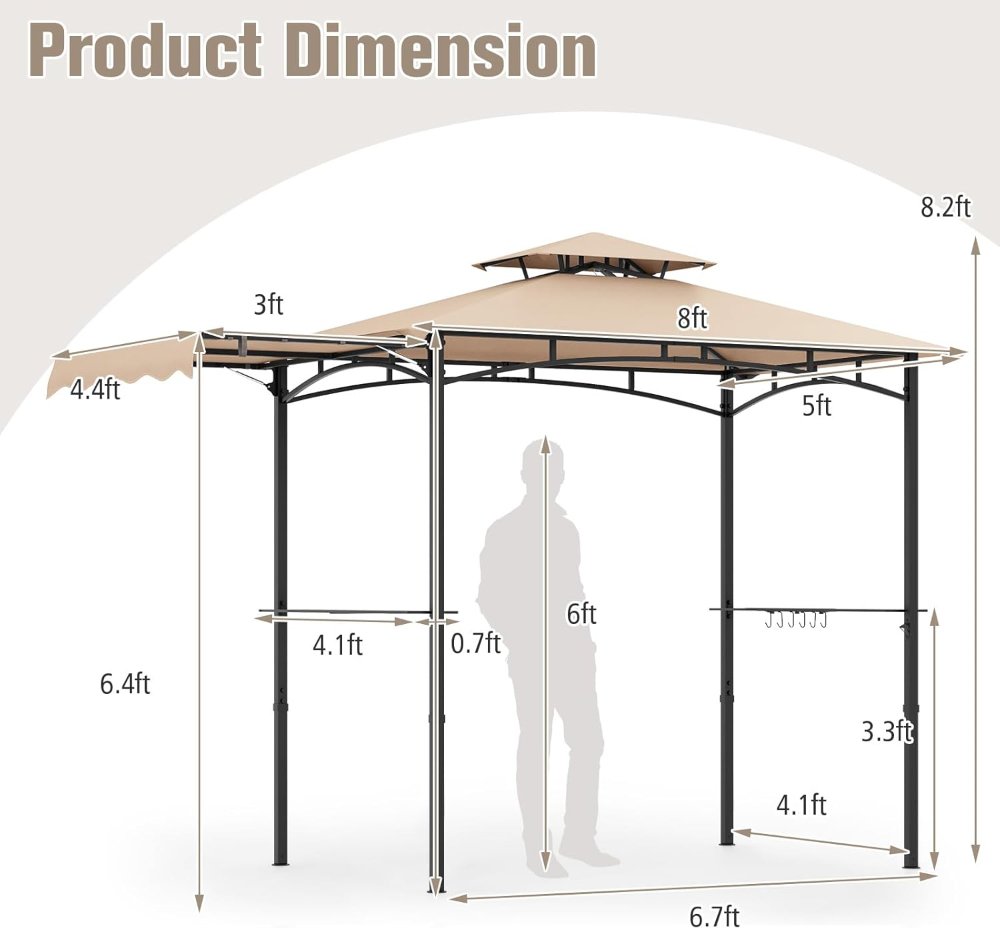 Toldo tipo gazebo para barbacoa de 11 x 5 pies, toldo lateral, 2 niveles, 12 ganchos, para patio, jardín, piscina, beige - Imagen 5