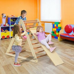 Escalador triangular de madera plegable con rampa reversible, para niños, 2 en 1 con tobogán, para hogar y juegos infantiles