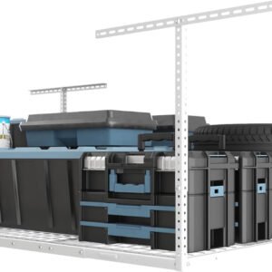 Estante de almacenamiento de techo ajustable FLEXIMOUNTS, 4x6 pies, para garaje, 72 pulgadas de largo x 48 pulgadas de ancho x 40 pulgadas de alto, capacidad de 450 libras, color blanco