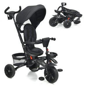 Triciclo para bebé multifuncional 7 en 1, asiento giratorio 360°, plegable, con toldo ajustable, seguridad máxima, para niños de 12 a 50 meses
