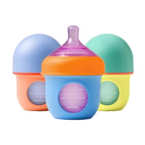 Bolsa de silicona reutilizable para biberones Boon Nursh, tetina de flujo lento, para alimentación de bebé, juego de colores, 3 unidades (paquete de 1)