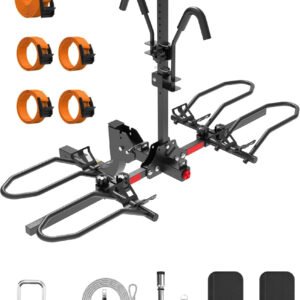 Ebike Rack para enganche de remolque, resistente 2 bicicletas, plegable, para automóvil, SUV, para bicicleta eléctrica, neumático grueso y estándar, receptor de enganche de 2 pulgadas, 200