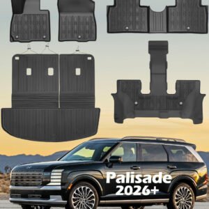 Alfombrillas para Hyundai Palisade 2026 de 7 plazas (solo gasolina) para todo tipo de clima, forro de carga TPE con respaldo de combustible del tercer asiento, juego completo, sin olor