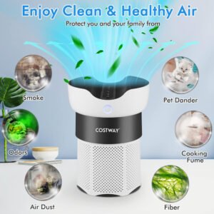 Purificador de aire COSTWAY para oficina y hogar, cubre hasta 1300 pies cuadrados, filtro H13 True HEPA, elimina caspa de mascotas, humo y polvo, con indicador de calidad del aire