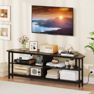 Soporte de TV de esquina Giantex para TV de 65 pulgadas, moderno centro de entretenimiento con estantes de almacenamiento, marco de metal, mesa consola multimedia para sala de estar, dormitorio