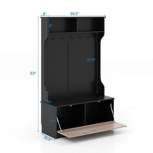 Perchero multifuncional con árbol de almacenamiento, 5 ganchos, banco para sentarse, compartimentos para ropa y zapatos, diseño elegante para entrada y hogar - Imagen 5