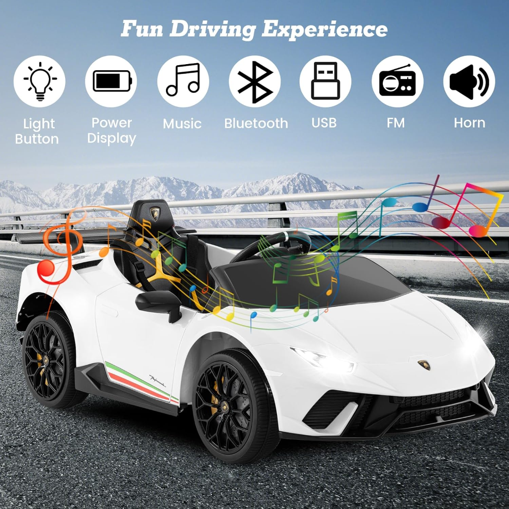 Coche eléctrico infantil Lamborghini Huracán 12V, 2 velocidades, control remoto, suspensión, música, Bluetooth, USB, FM, para niños de 3 a 8 años, 45 minutos de autonomía - Imagen 3
