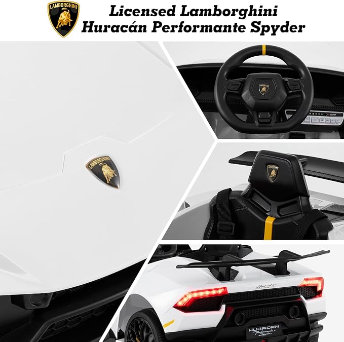 Coche eléctrico infantil Lamborghini Huracán 12V, 2 velocidades, control remoto, suspensión, música, Bluetooth, USB, FM, para niños de 3 a 8 años, 45 minutos de autonomía - Imagen 4