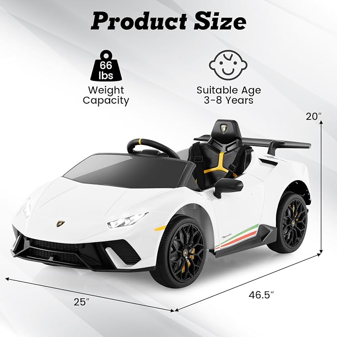 Coche eléctrico infantil Lamborghini Huracán 12V, 2 velocidades, control remoto, suspensión, música, Bluetooth, USB, FM, para niños de 3 a 8 años, 45 minutos de autonomía - Imagen 5