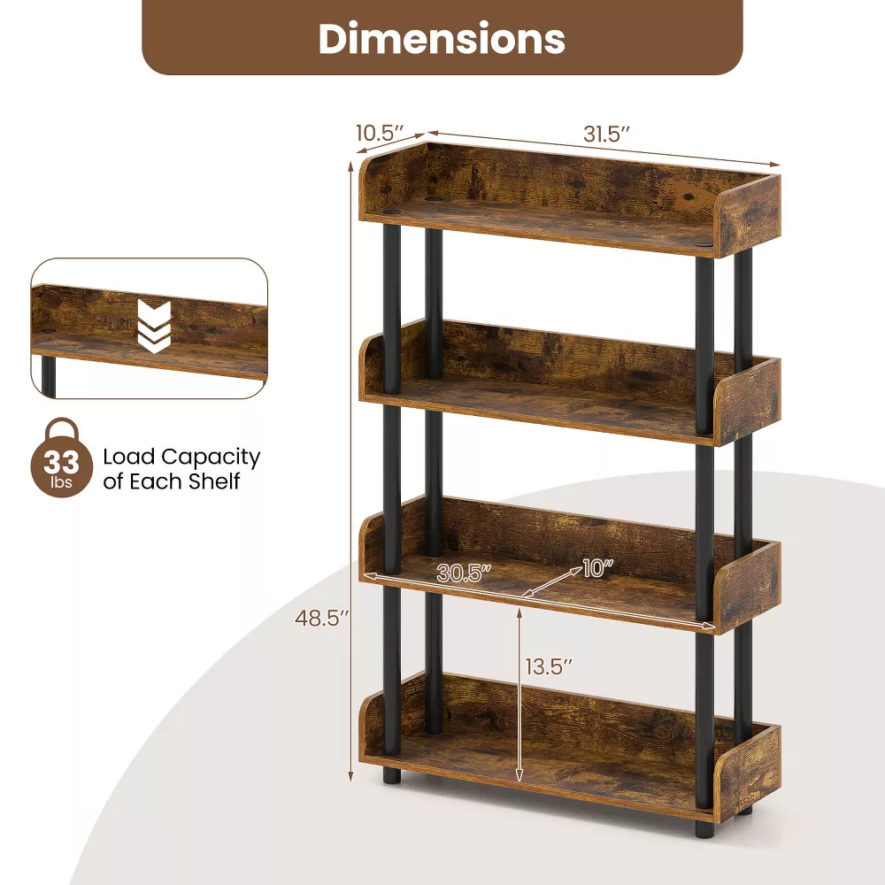 Estantería de 4 niveles con kit antivuelco, unidad de almacenamiento industrial para sala de estar, rústica marrón y negra, con kit antivuelco, para hogar y oficina - Imagen 5
