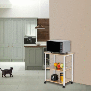 Carrito utilitario con ruedas de 3 niveles beige claro y blanco, carrito de almacenamiento multifuncional, carrito de cocina con ruedas, 22 libras, para hogar y cocina
