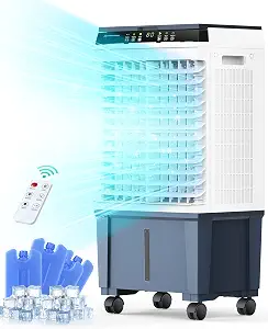 Enfriador de aire evaporativo 3 en 1 Air Choice, portátil, temporizador, 1300 CFM, para hogar y fiesta, 4 contenedores para hielo y control
