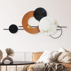 Decoración de pared de metal 3D grande, arte de pared redondo moderno de lujo, escultura colgante para sala de estar, comedor, dormitorio, entrada, oficina, diseño geométrico, estilo contemporáneo